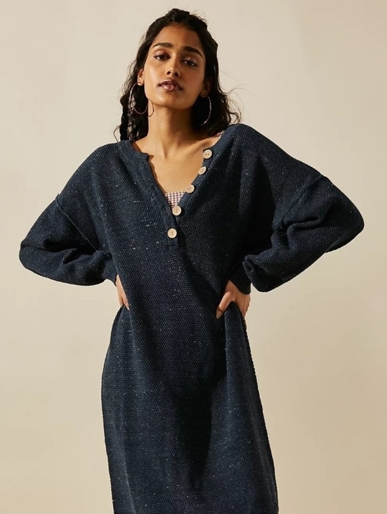 Free People Dresses & Skirts - Free People Hailee Midi Sweater Dress  Navy Heather S FP Beach